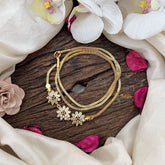 Vriksham Classic South Indian Sun Floral Moggapu Gold Chain-White Red-G19562