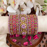 Vriksham Handcrafted Pink & Purple Stone Statement Silk Bangles Set-G21746