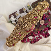 Vriksham Lakshmi With Dual Elephant Bridal Hip Belt-Pastel Green Beads-Red-G17598