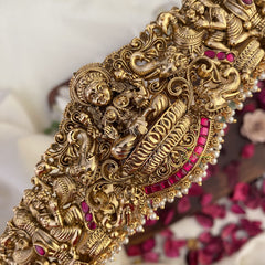 Vriksham Lakshmi With Dual Elephant Bridal Hip Belt-Pastel Green Beads-Red-G17598