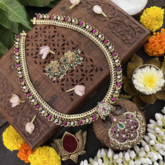 Vriksham Exquisite Kundan Manga Style With Floral Neckpiece-White- Aqua Green Beads-J3301