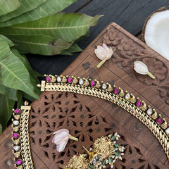 Vriksham Exquisite Kundan Manga Style With Floral Neckpiece-White- Aqua Green Beads-J3301