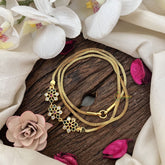 Vriksham Handcrafted With Floral Moggapu Pendant Mugapp Gold Chain-White Red &Green-G19578