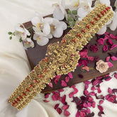 Vriksham Exquisite Lakshmi Bridal Hip Belt-Aqua Green Beads-Pearl-Coral-G17596