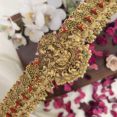 Vriksham Exquisite Lakshmi Bridal Hip Belt-Aqua Green Beads-Pearl-Coral-G17596