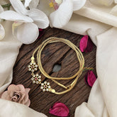 Vriksham Handcrafted With Floral Moggapu Pendant Mugapp Gold Chain-White Red-G19577