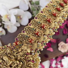 Vriksham Exquisite Lakshmi Bridal Hip Belt-Aqua Green Beads-Pearl-Coral-G17596