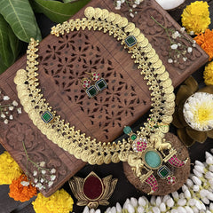 Vriksham Lion Design Coin Kudan Jadau With Two Green Square Neckpiece-J3314