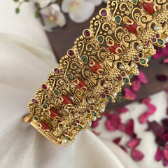 Vriksham Exquisite Lakshmi Bridal Hip Belt-Aqua Green Beads-Pearl-Coral-G17596