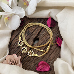 Vriksham Handcrafted With Floral Moggapu Pendant Mugapp Gold Chain-White Red-G19577