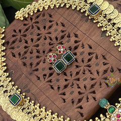 Vriksham Lion Design Coin Kudan Jadau With Two Green Square Neckpiece-J3314