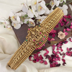 Vriksham Lakshmi With Elephants Bridal Hip Belt-Gold Beads-Red Green-G17600
