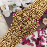 Vriksham Lakshmi With Elephants Bridal Hip Belt-Gold Beads-Red Green-G17600