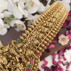 Vriksham Lakshmi With Elephants Bridal Hip Belt-Gold Beads-Red Green-G17600