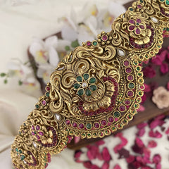 Vriksham Elegant Dual Peacock Bridal Hip Belt-Red Green Beads-G17601