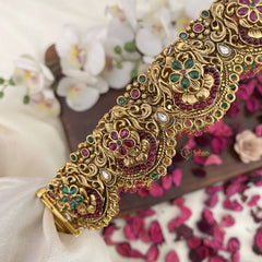 Vriksham Elegant Dual Peacock Bridal Hip Belt-Red Green Beads-G17601