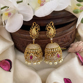 Vriksham Gold Look Alike AD Stone Jhumka-Peacock-Pearl-G16623