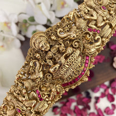 Vriksham Lakshmi With Dual Elephant Bridal Hip Belt-Gold Beads-Red-G17605