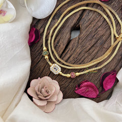 Vriksham Elegant Daily Wear Gold Chain With White Stone Mogappu Chain-Red Green-G19546