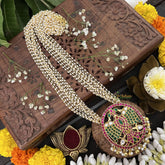 Vriksham Designer Peacock Style 10 Layer Beaded Mala-Red Green-White & Gold Bead-J3322