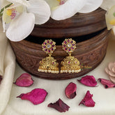 Vriksham Gold Look Alike Kemp Jhumka-Red White-Pearl-G16629