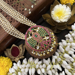 Vriksham Designer Peacock Style 10 Layer Beaded Mala-Red Green-White & Gold Bead-J3322