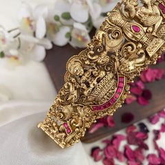 Vriksham Lakshmi With Dual Elephant Bridal Hip Belt-Gold Beads-Red-G17605