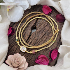 Vriksham Elegant Daily Wear Gold Chain With White Stone Mogappu Chain-Red Green-G19546