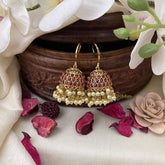 Vriksham Red & White Stone Hook Earring-Guttapusalu-G16638