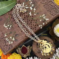 Vriksham Round Peacock Style Pendant-Red Green White -White & Gold Bead-J3324