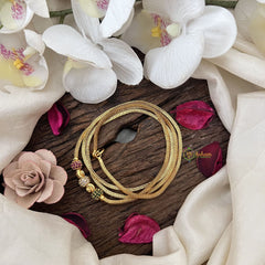 Vriksham Three Roll & Two Gold Roll Moggapu Gold Chain-Red Green & White-G19553