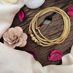 Vriksham Three Roll & Two Gold Roll Moggapu Gold Chain-Red Green & White-G19553