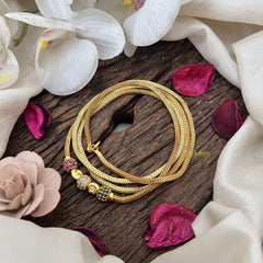 Vriksham Three Roll & Two Gold Roll Moggapu Gold Chain-Red Green & White-G19553