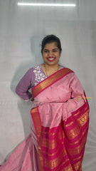 Vriksham Onion Pink & Pink Green Border With Butta Design Kalyani Cotton Saree-VS4977