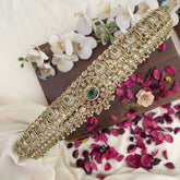 Vriksham Victorian Diamond Elephant Bridal Hip Belt-Green Beads-Green-G17610