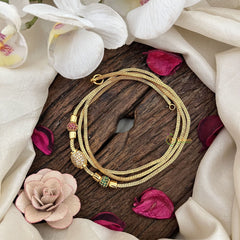 Vriksham Timeless Oval Shape in Gold Finish Moggapu Gold Chain-Red Green & White-G19552