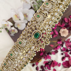 Vriksham Victorian Diamond Elephant Bridal Hip Belt-Green Beads-Green-G17610