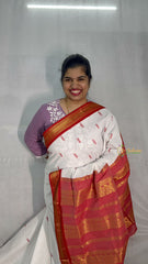 Vriksham White & Red Border With Butta Design Kalyani Cotton Saree-VS4975
