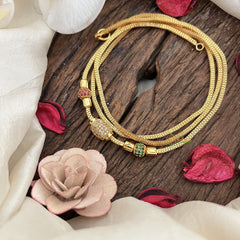 Vriksham Timeless Oval Shape in Gold Finish Moggapu Gold Chain-Red Green & White-G19552