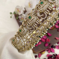 Vriksham Victorian Diamond Elephant Bridal Hip Belt-Green Beads-Green-G17610