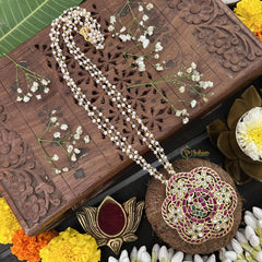 Vriksham Floral Peacock Pendant Jadau Kundan Layered Mala-Red, Green & White-J3285