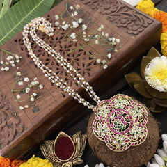 Vriksham Floral Peacock Pendant Jadau Kundan Layered Mala-Red, Green & White-J3285