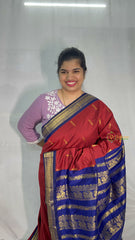 Vriksham Red & Blue Border With Golden Butta Design Kalyani Cotton Saree-VS4967