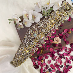 Vriksham Elegant Peacock Victorian Diamond Bridal Hip Belt-Aqua Green Beads-G17608