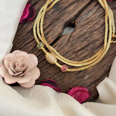 Vriksham Traditional Oval Shape in Gold Finish Moggapu Gold Chain-Red Green & White-G19554