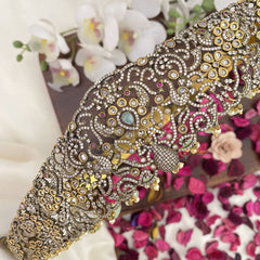 Vriksham Elegant Peacock Victorian Diamond Bridal Hip Belt-Aqua Green Beads-G17608