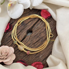 Vriksham Traditional Oval Shape in Gold Finish Moggapu Gold Chain-Red Green & White-G19554