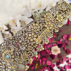 Vriksham Elegant Peacock Victorian Diamond Bridal Hip Belt-Aqua Green Beads-G17608