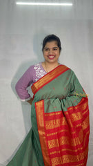 Vriksham Pine Green & Red Border With Butta Design Kalyani Cotton Saree-VS4974