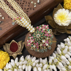 Vriksham Antique Designer Pendant Jadau Kundan 10 Layered Mala-Aqua Green Beads-J3281